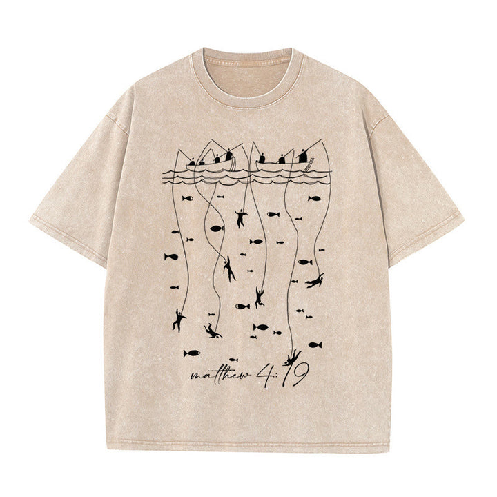 Christianartworkshop Biblical Fishing Narrative Unisex Washed T-shirt