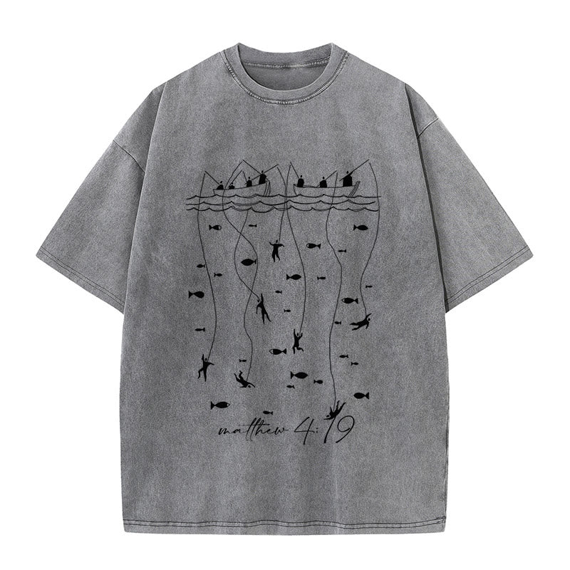 Christianartworkshop Biblical Fishing Narrative Unisex Washed T-shirt