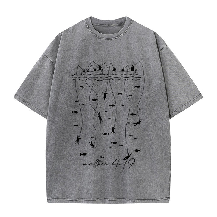 Christianartworkshop Biblical Fishing Narrative Unisex Washed T-shirt