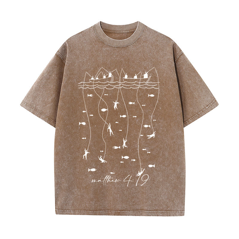 Christianartworkshop Biblical Fishing Narrative Unisex Washed T-shirt