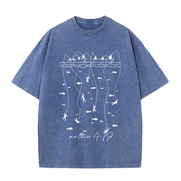 Christianartworkshop Biblical Fishing Narrative Unisex Washed T-shirt