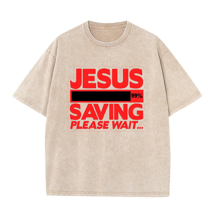 Christianartworkshop Jesus Saving Please Wait Unisex Washed T-shirt - Apricot - 5XL - image 3
