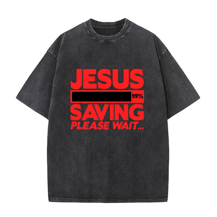 Christianartworkshop Jesus Saving Please Wait Unisex Washed T-shirt - Black - 5XL - image 7