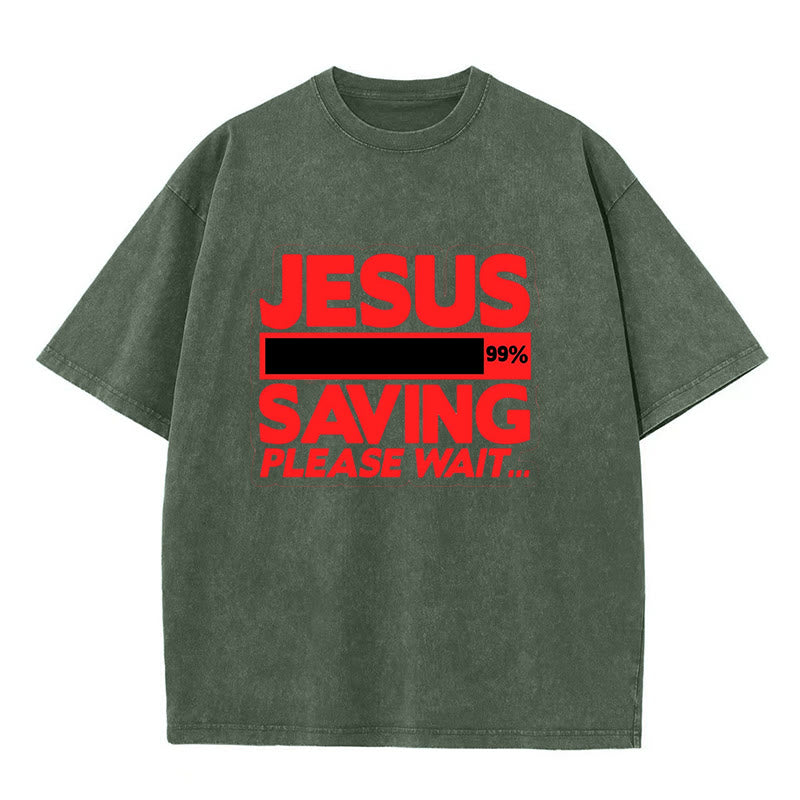 Christianartworkshop Jesus Saving Please Wait Unisex Washed T-shirt - Army Green - 5XL - image 6