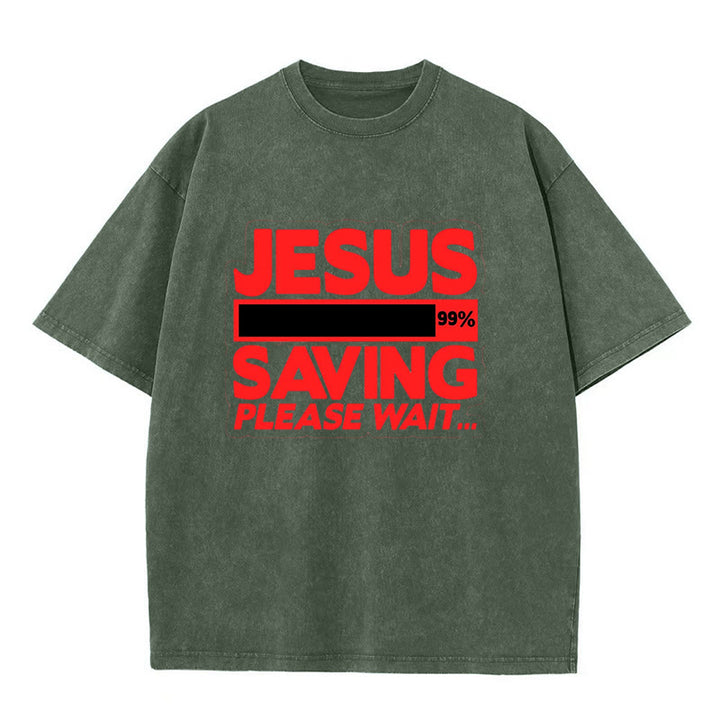 Christianartworkshop Jesus Saving Please Wait Unisex Washed T-shirt - Army Green - 5XL - image 6
