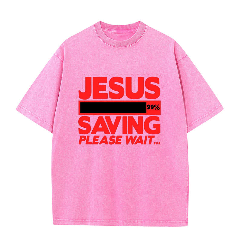 Christianartworkshop Jesus Saving Please Wait Unisex Washed T-shirt - Pink - 5XL - image 2