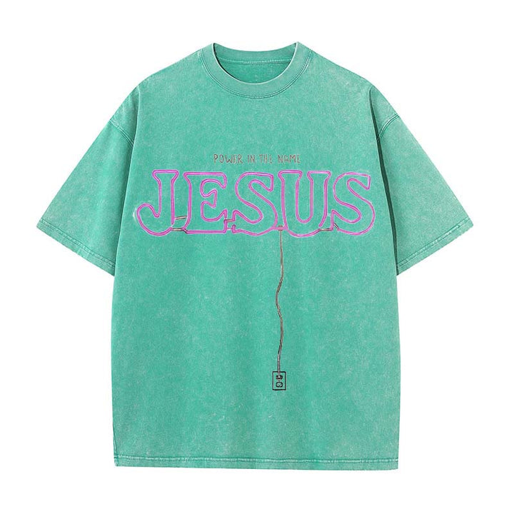 Christianartworkshop Power in the Name Jesus Unisex Washed T-shirt - Green - 5XL - image 6