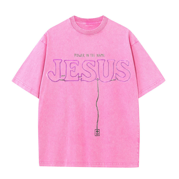 Christianartworkshop Power in the Name Jesus Unisex Washed T-shirt - Pink - 5XL - image 9