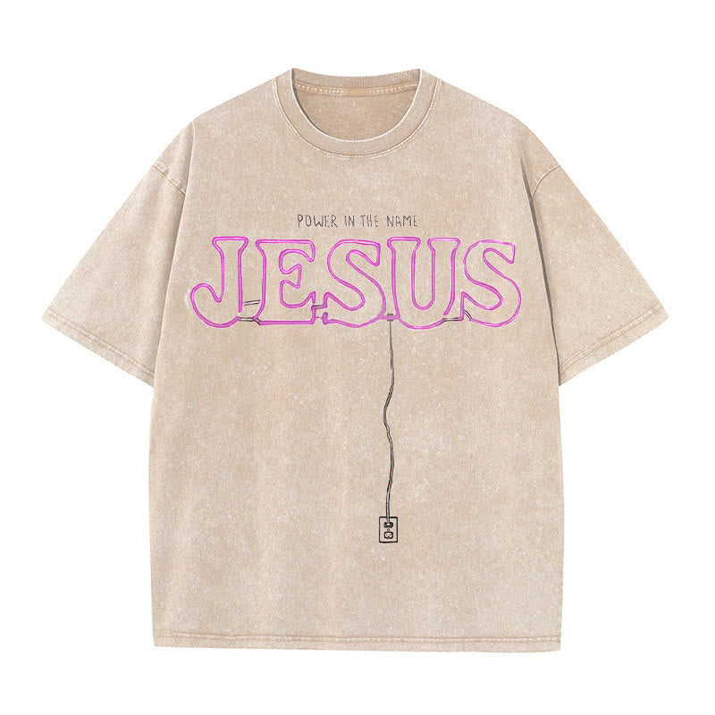 Christianartworkshop Power in the Name Jesus Unisex Washed T-shirt - Apricot - 5XL - image 4
