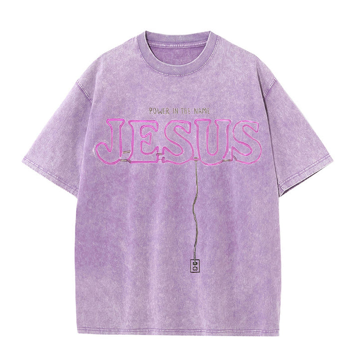 Christianartworkshop Power in the Name Jesus Unisex Washed T-shirt - Purple - 5XL - image 8