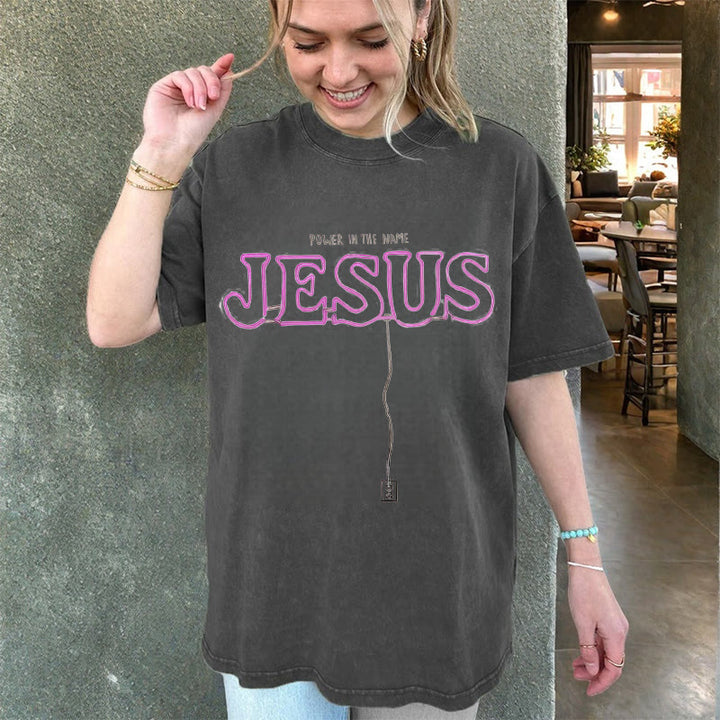 Christianartworkshop Power in the Name Jesus Unisex Washed T-shirt - image 10