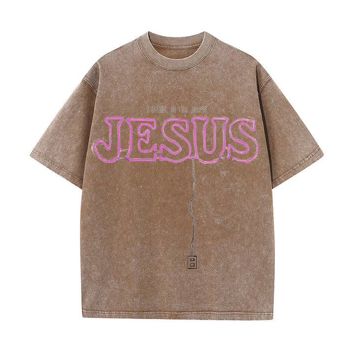 Christianartworkshop Power in the Name Jesus Unisex Washed T-shirt - Coffee - 5XL - image 7