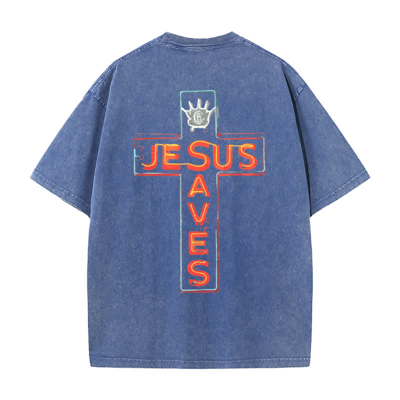 Christianartworkshop Jesus Saves Cross Graphic T-Shirt - Blue - 5XL - image 0
