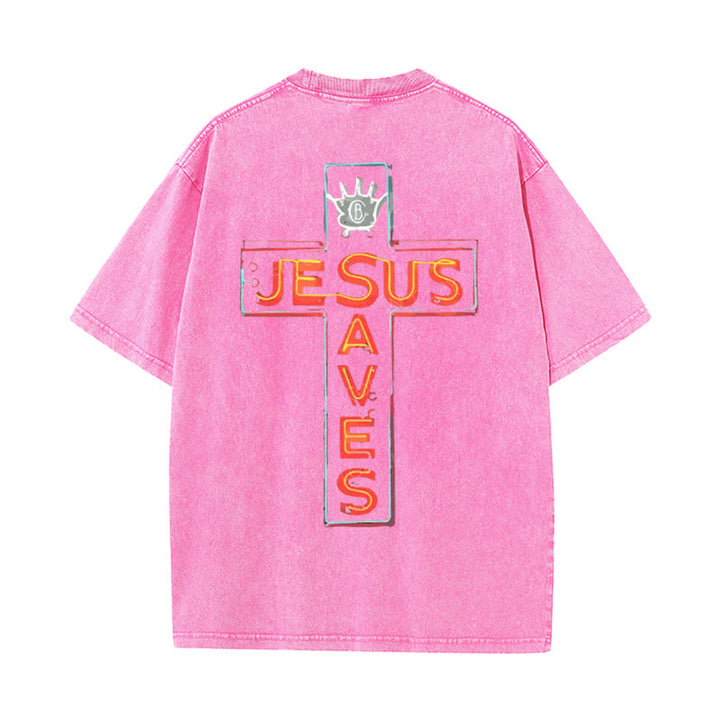 Christianartworkshop Jesus Saves Cross Graphic T-Shirt - Pink - 5XL - image 12
