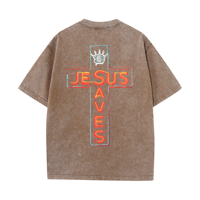 Christianartworkshop Jesus Saves Cross Graphic T-Shirt - Brown - 5XL - image 10