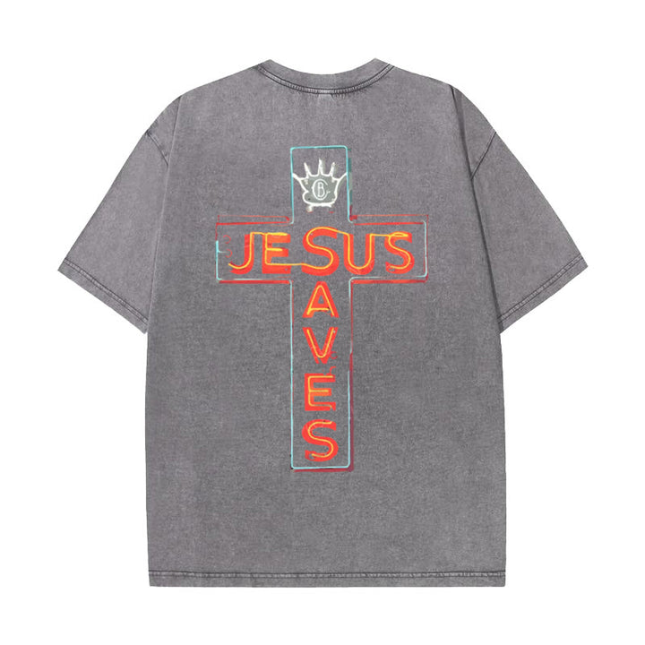 Christianartworkshop Jesus Saves Cross Graphic T-Shirt - Grey - 5XL - image 8