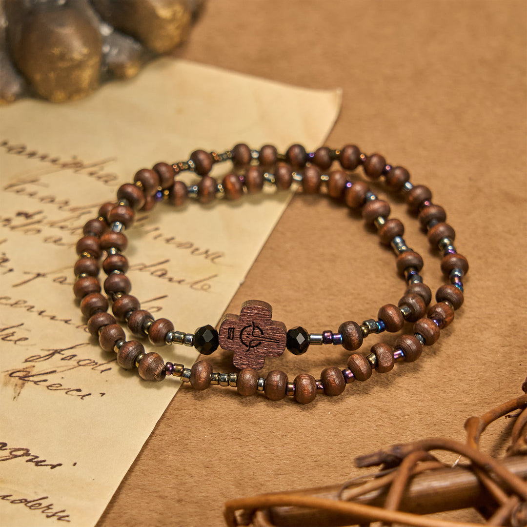 Christianartworkshop Classic Wooden Bead Bracelet with Cross: Timeless Emblem of Understated Faith - Cross - image 0