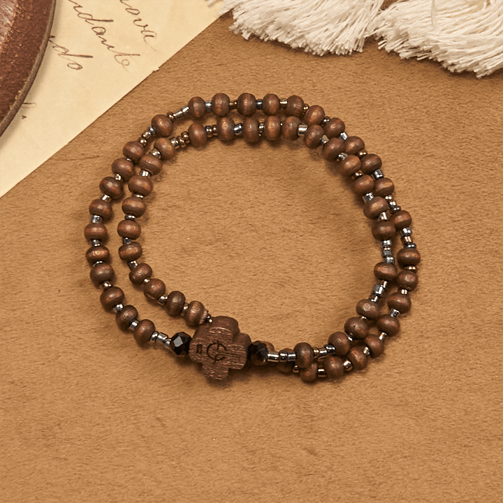Christianartworkshop Classic Wooden Bead Bracelet with Cross: Timeless Emblem of Understated Faith - image 1
