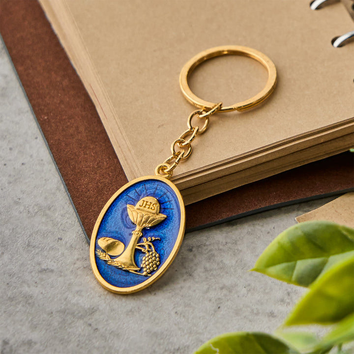 Christianartworkshop Red & Blue Holy Grail Chalice Medal Keychain: Inspired Religious Token - image 5