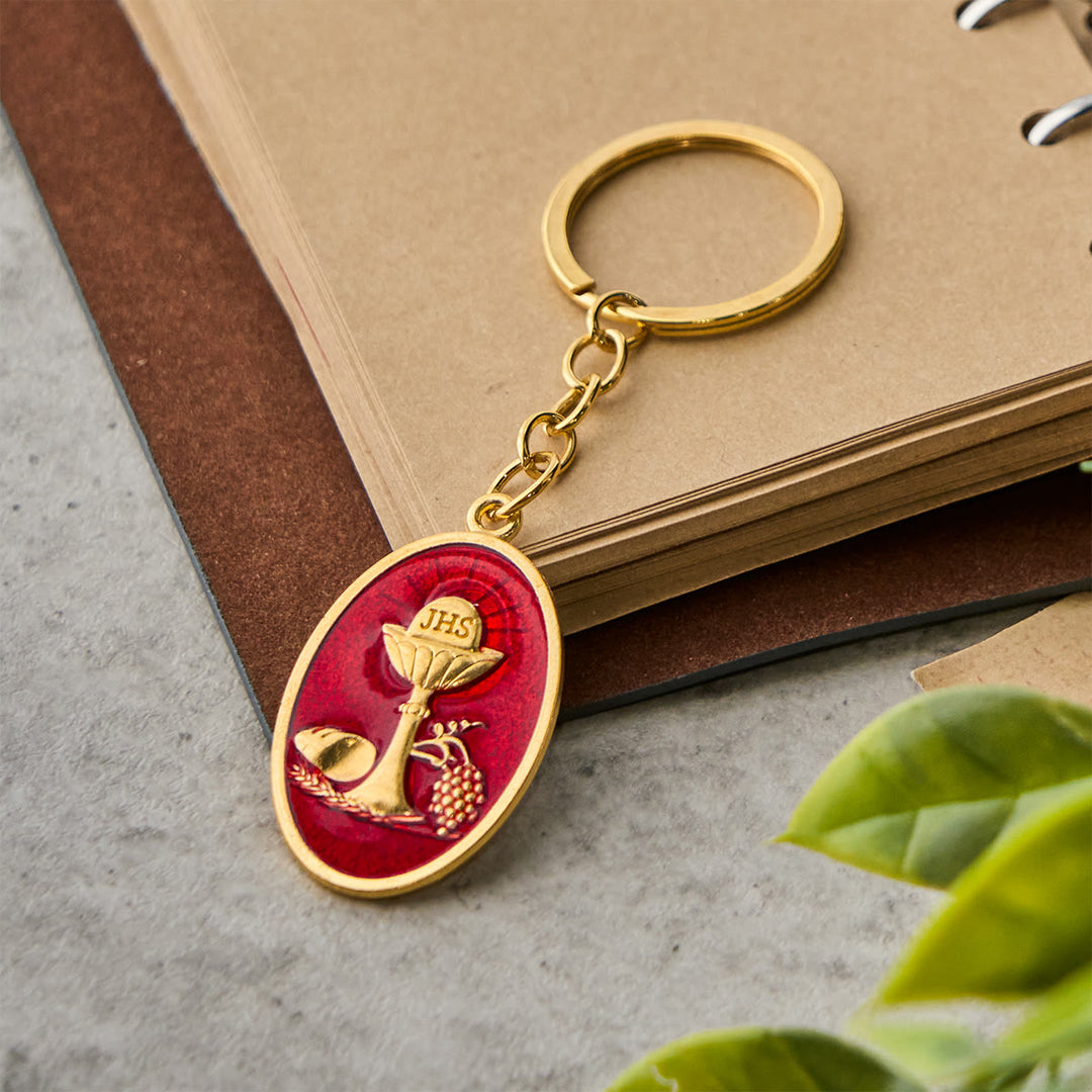 Christianartworkshop Red & Blue Holy Grail Chalice Medal Keychain: Inspired Religious Token - image 6
