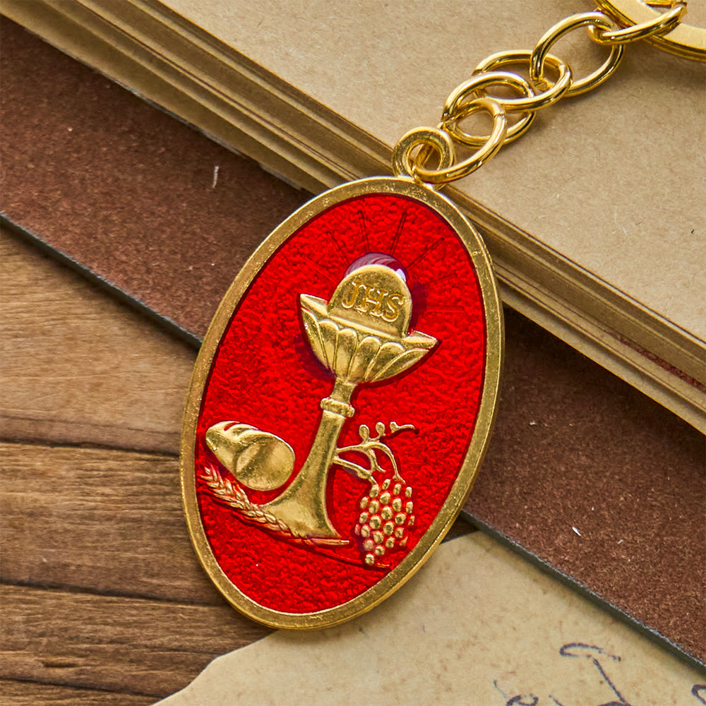 Christianartworkshop Red & Blue Holy Grail Chalice Medal Keychain: Inspired Religious Token - Red - image 2