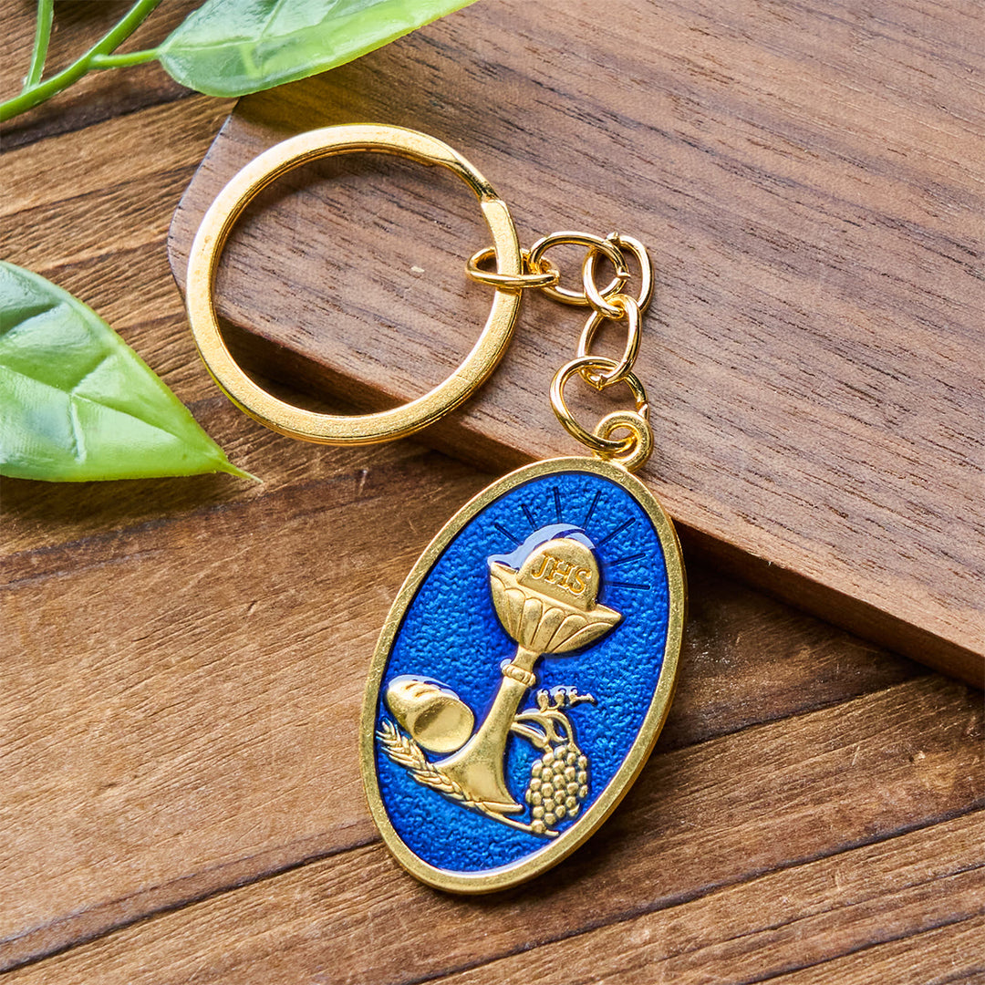 Christianartworkshop Red & Blue Holy Grail Chalice Medal Keychain: Inspired Religious Token - image 3