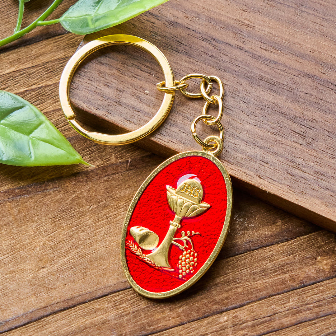 Christianartworkshop Red & Blue Holy Grail Chalice Medal Keychain: Inspired Religious Token - image 4