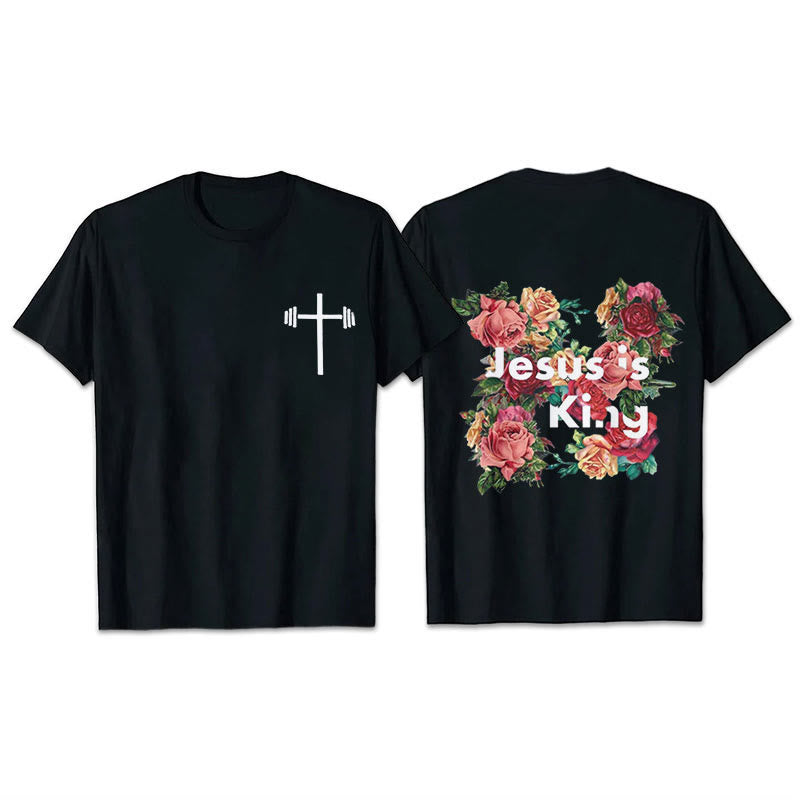 Christianartworkshop Floral Embellished Jesus is King Christian T-Shirt  - Black - 2XL - image 2