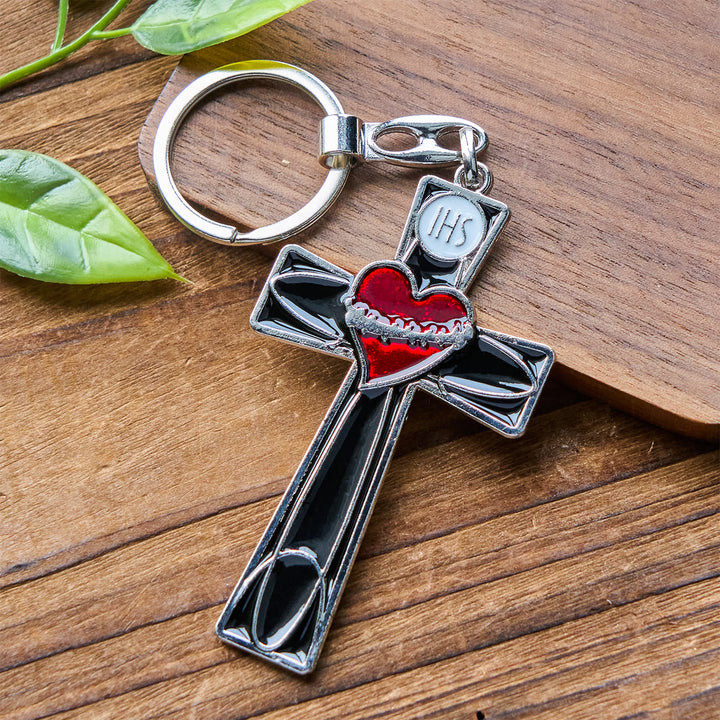 Christianartworkshop Sacred Heart & Pax Cross Enamel Tricolor Keychain: Timeless Spiritual Design - image 6