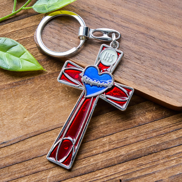 Christianartworkshop Sacred Heart & Pax Cross Enamel Tricolor Keychain: Timeless Spiritual Design - image 4