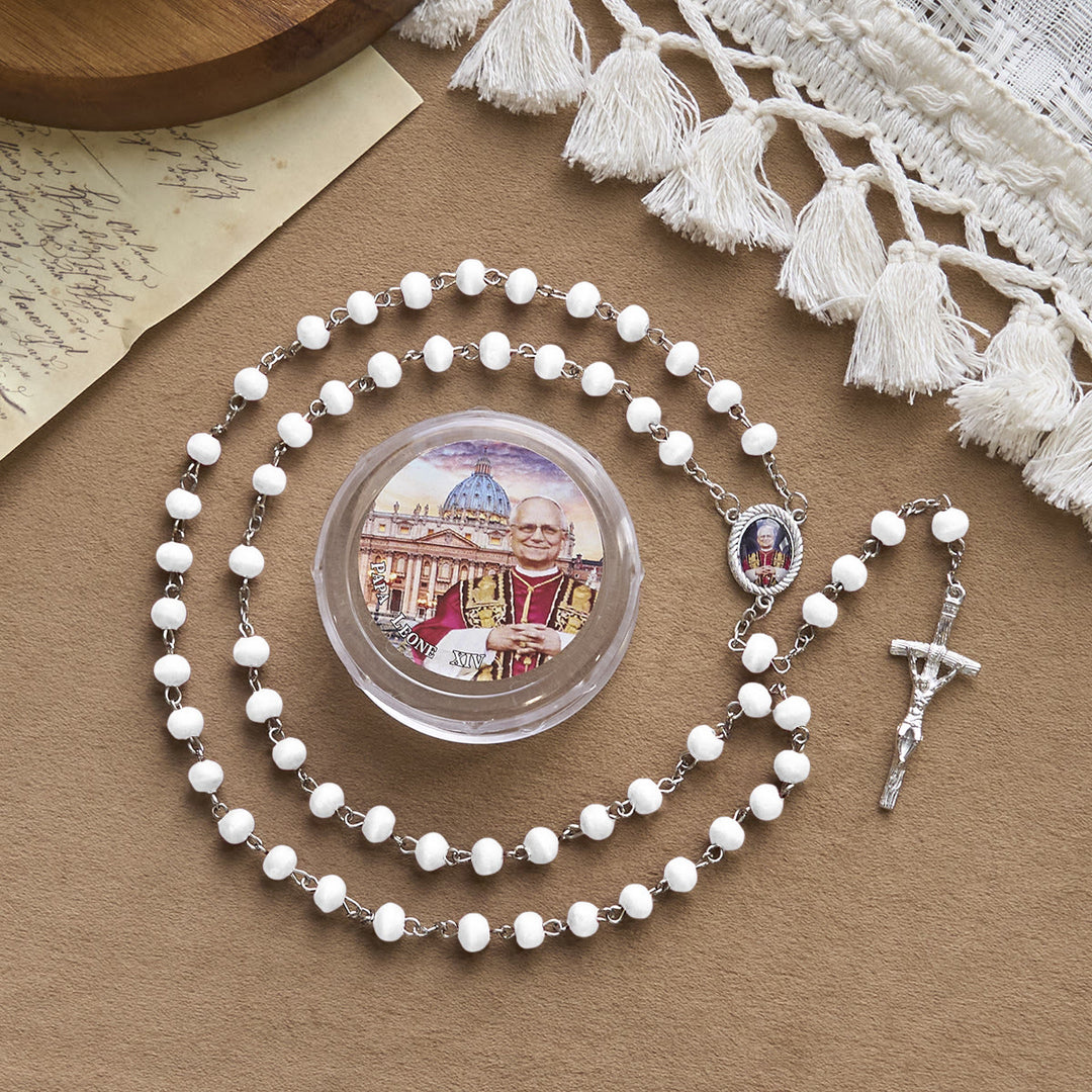 Christianartworkshop Pope Leo XIV Red Wood Beads Rosary Commemorating: A Spiritual Treasure - White - image 14
