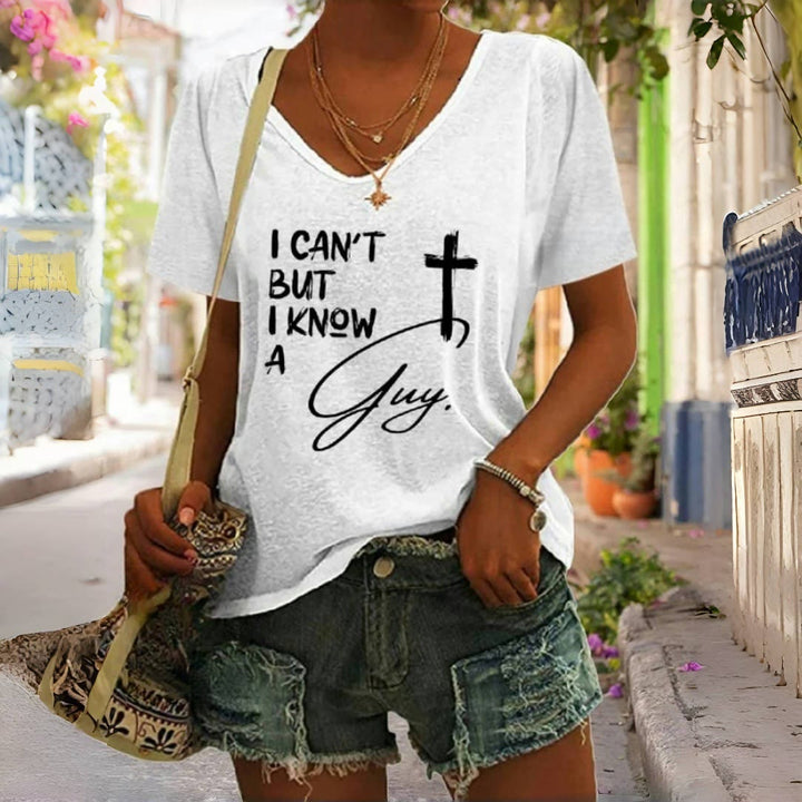 Christianartworkshop I Can't But I Know A Guy Print V-Neck T-shirt - White - 4XL - image 2