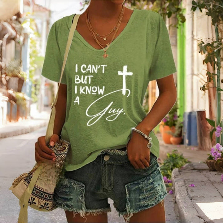 Christianartworkshop I Can't But I Know A Guy Print V-Neck T-shirt - Green - 4XL - image 3