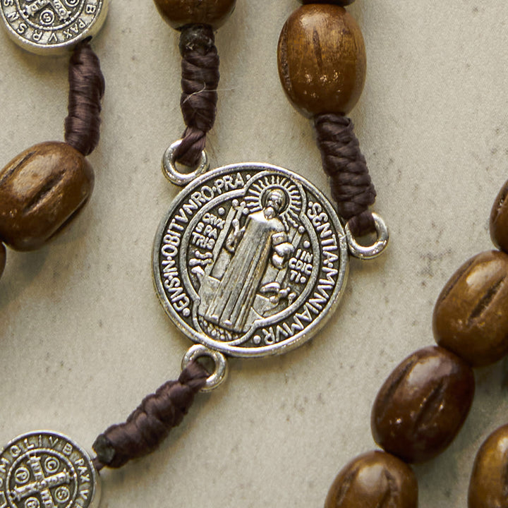Christianartworkshop Retro Style 10mm Matte Brown Rosary with St. Benedict Charm & INRI Crucifix Rosary