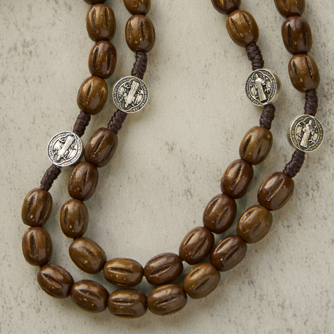 Christianartworkshop Retro Style 10mm Matte Brown Rosary with St. Benedict Charm & INRI Crucifix Rosary