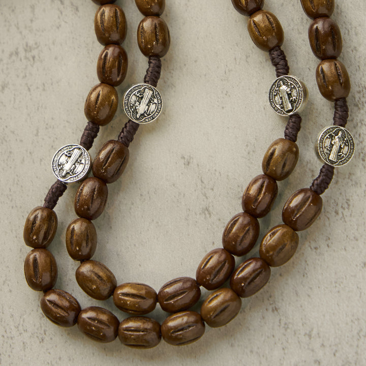 Christianartworkshop Retro Style 10mm Matte Brown Rosary with St. Benedict Charm & INRI Crucifix Rosary