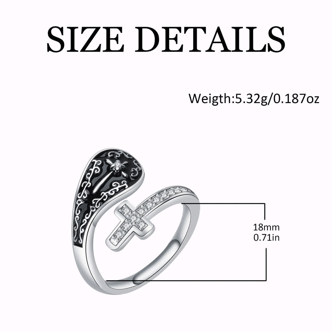 Christianartworkshop Classic Adjustable Artisan Faith Cross Ring with Baroque Patterns and Black Inlay - image 3
