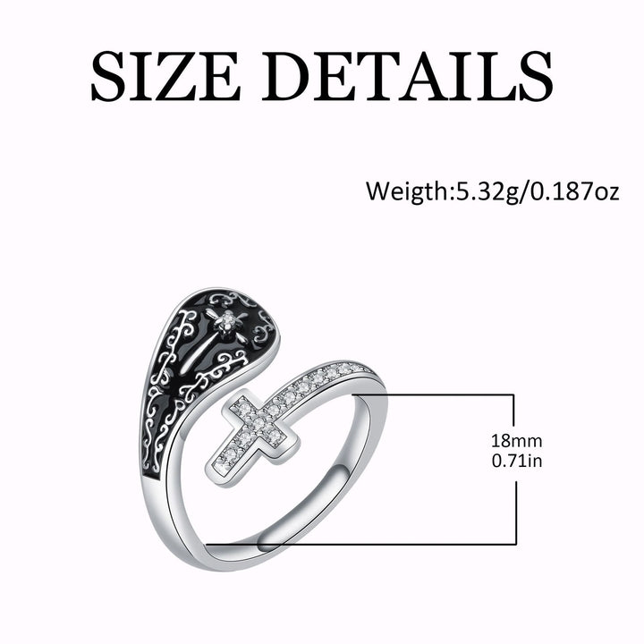 Christianartworkshop Classic Adjustable Artisan Faith Cross Ring with Baroque Patterns and Black Inlay - image 3