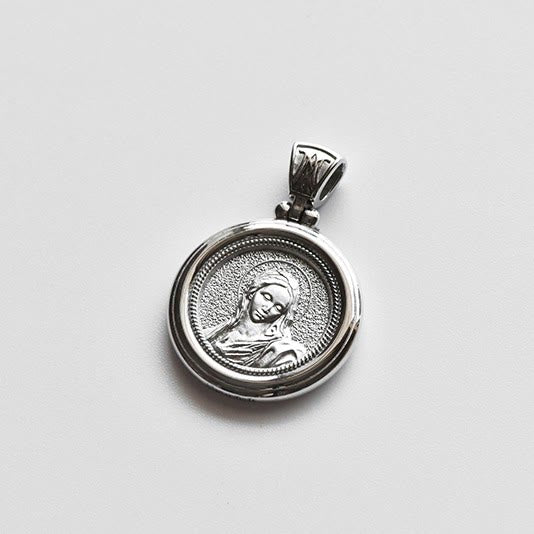 Christianartworkshop Sterling Dual-Face Medal Necklace with Crown of Thorns & Our Lady of Sorrows - image 1