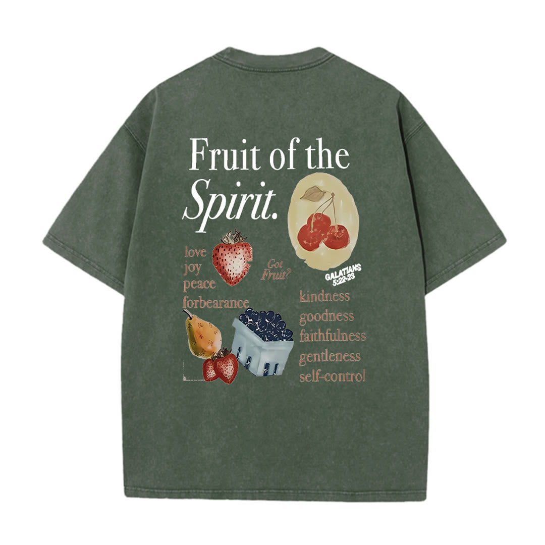 Christianartworkshop Fruit Of The Spirit Double Sided Unisex Washed T-shirt - Army Green - 5XL - image 0