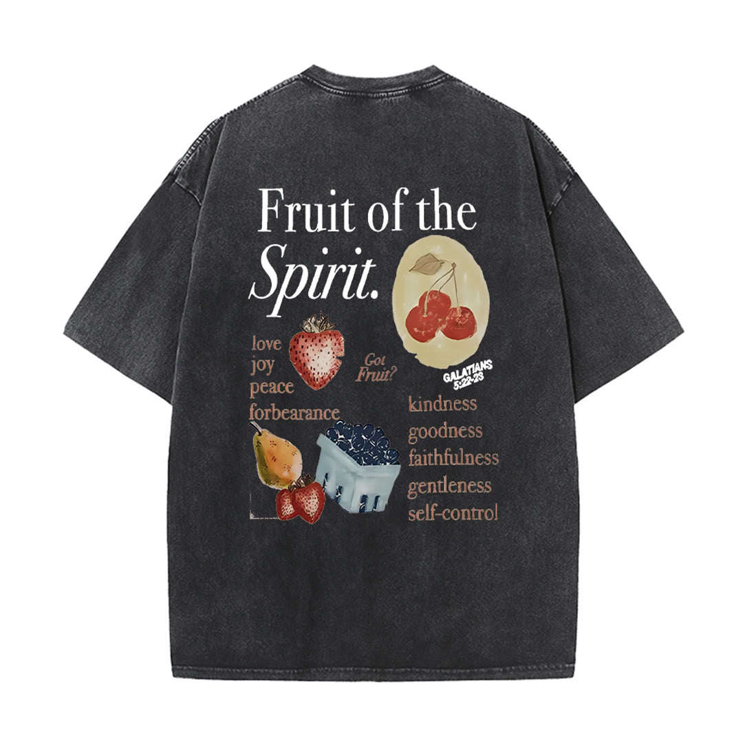 Christianartworkshop Fruit Of The Spirit Double Sided Unisex Washed T-shirt - Black - 5XL - image 5