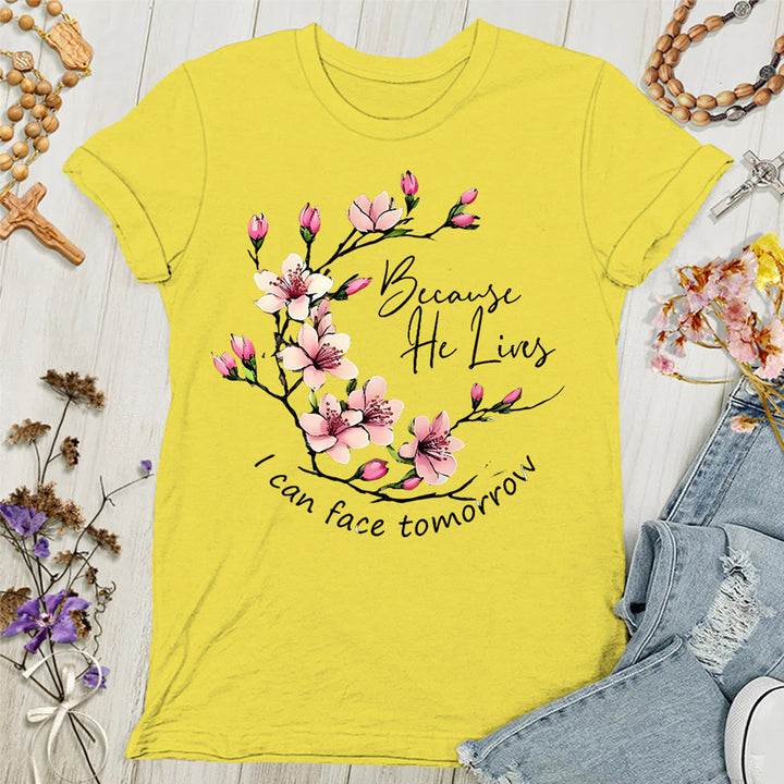 Christianartworkshop Because God Lives I Can Face Tomorrow Women's T-shirt - Yellow - 4XL - image 3