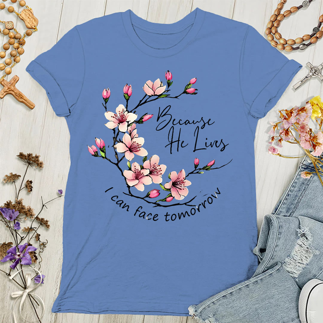 Christianartworkshop Because God Lives I Can Face Tomorrow Women's T-shirt - Blue - 4XL - image 4