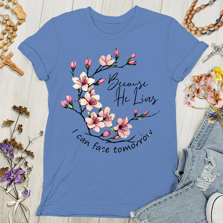 Christianartworkshop Because God Lives I Can Face Tomorrow Women's T-shirt - Blue - 4XL - image 4