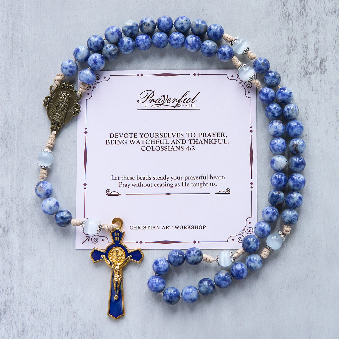 Christianartworkshop PRAYERFUL FAITH: Round Blue Stone Nylon Cord Rosary with Gift Card - PRAYERFUL FAITH - image 0
