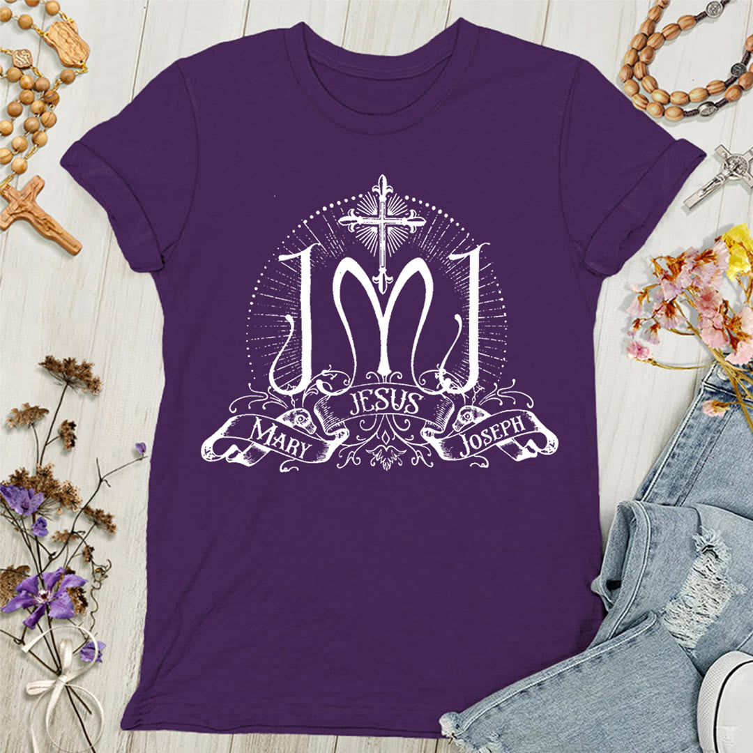 Christianartworkshop Jesus Mary Joseph Holy Family Women's T-shirt - Purple - 4XL - image 0