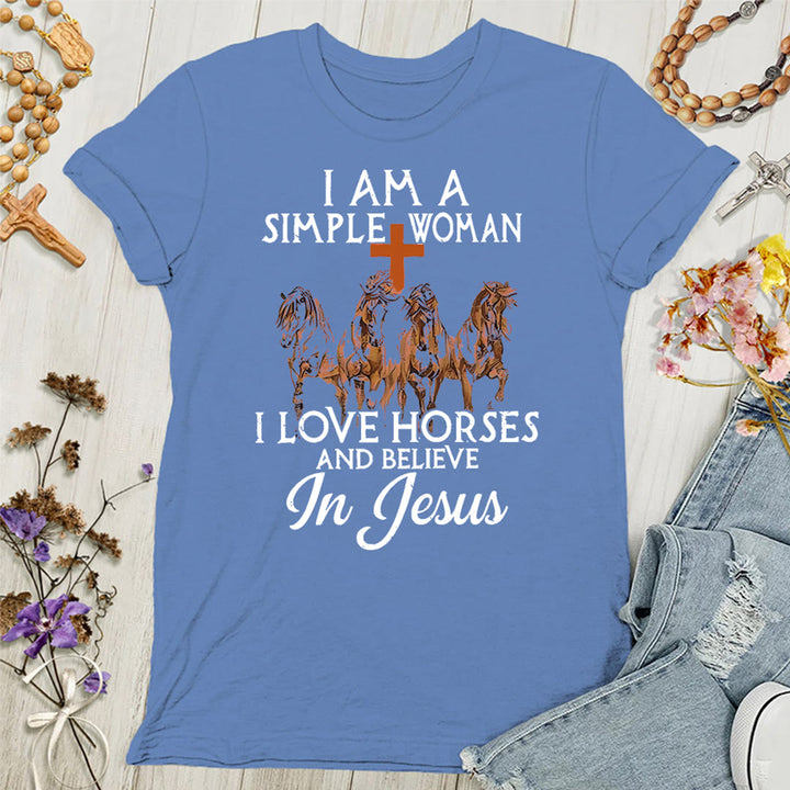 Christianartworkshop I Love Horses & Believe In Jesus Women's T-shirt - Blue - 4XL - image 0