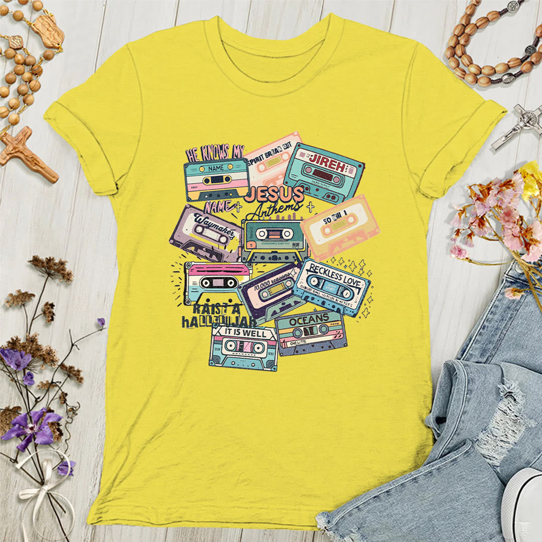 Christianartworkshop Jesus Anthems with Colorful Cassettes Soft Christian Women's T-shirt - Yellow - 4XL - image 9