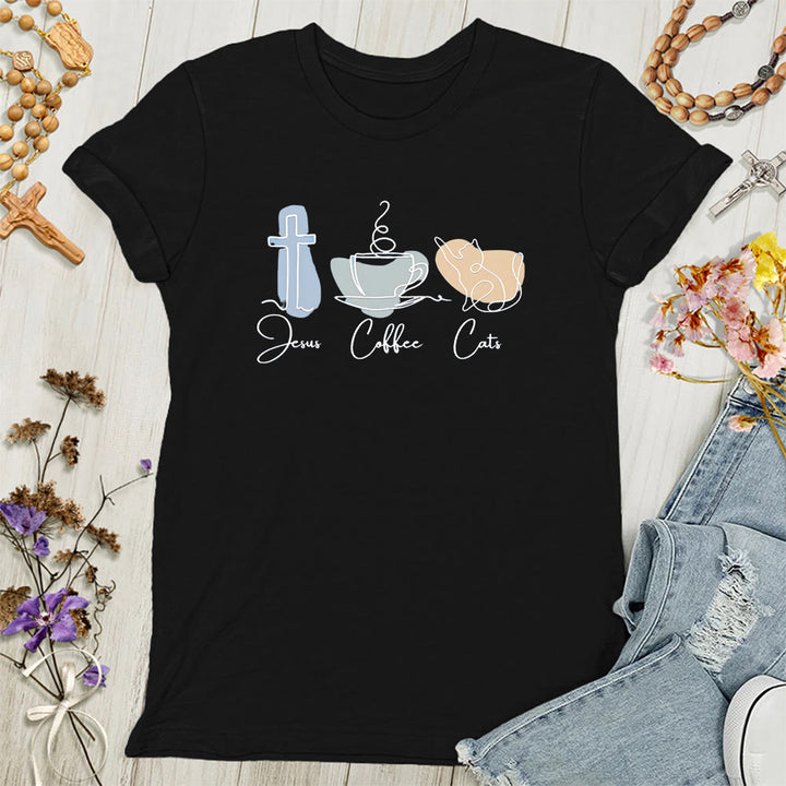 Christianartworkshop Jesus Coffee Cats Soft Christian Women's T-shirt