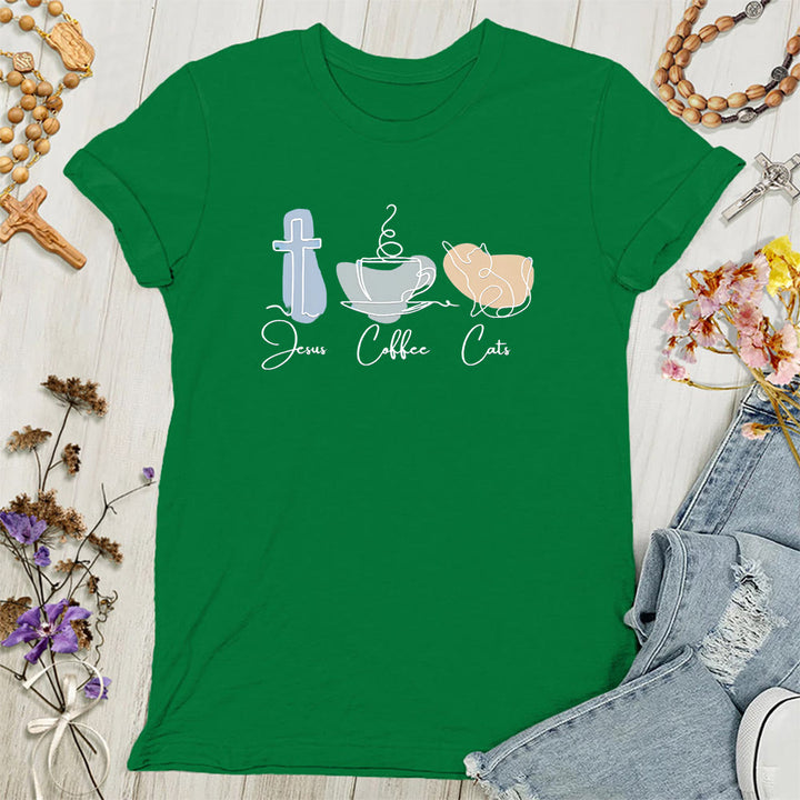 Christianartworkshop Jesus Coffee Cats Soft Christian Women's T-shirt - Green - 4XL - image 9